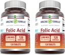Incredibile Formulas Folic Acid Supplemento | 5000 Mcg | 120 compresse | Non OGM | Gluten Free | Made in USA (2 Pack)