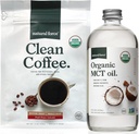 Natural Force Organic Clean Coffee + Organic MCT olio Bundle – 100% Pure Coconut MCTs & Mold & Mycotoxin Caffè gratuito – Non-GMO, Keto, Paleo e Vegan - 12 Oz Bag e bottiglia di vetro 16 Oz