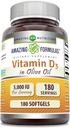 Stupefacente formula vitamina D3 con olio d'oliva 5000 IU Softgels Supplemento | Non OGM | Gluten Free | Made in USA (180 Count)