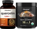 NatureBell Quercetin 1000mg Per Serving & 10 in 1 Mushroom Powder, 10oz Bundle Pack | Ultra Strength Quercetin Supplement | Booster Immune & Brain Health Support