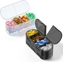 Organizzatore di pillole settimanali, 2/3/4 volte al giorno, Design di apertura a doppia sede, Scatola di pillole portatile per la memorizzazione di farmaci / vitamine / oli di fondo / materie prime (Griglie mobili Bianco Nero 2PC)
