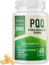 PQQ Supplement 20mg | Mitochondrial Biogenesis & Energy Optimizer Con CoQ10 & Vitamina B12 | Supporta la salute del cervello & Mitochondria Produzione | Ultra PQQ Formula | Vegan, Gluten-Free | 60 capsule