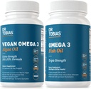 Dr. Tobias Vegan Omega 3 Algae olio e Omega 3 Fish Oil, 2 opzioni per il supporto acido grasso completo, non OGM