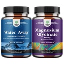 Bundle of Water Away Pills Massima resistenza - Pillole diuretiche di erbe per la conservazione dell'acqua per l'azione rapida Bloating Relief e Pure Magnesium Glycina 400mg Per il servizio per il sonno dell'umore e relax