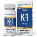 Vitamina K1 500 mcg - Integratore di supporto per la salute e la resistenza al seno - Integratore di vitamina K per la salute e l'assorbimento di calcio del sangue - 100 compresse di dissoluzione sublinguale