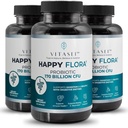 VITASEI Happy Flora, Integratore Probiotico 170 miliardi di CFU per una Salute Gut con enzimi per Digestione, probiotici per Donne e Uomini, 3 Bottiglia - 180 capsule