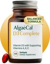 ALGAECAL 4-in-1 Vitamina D3 K2 Completo - Supplemento di vitamina ADK, Supporto Immune migliorato & Bone Salute con D3 K2, A, & E - Intero benessere corpo & Bone resistenza, 60 Easy-Swallow Softgels, Made in USA