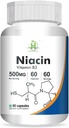Niacin generico (Vitamin B3) 500mg livelli di energia | Salute della pelle -60 capsule vegetariane -Pack of 1