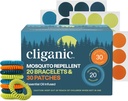 Confezione di adesivi per braccialetti Cliganic Mosquito per bambini e adulti Multi Color, Natural DEET-Free, Olio essenziale Infuso 20 bande con 30 patch, Citronella Scent (50)