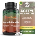 EarthNutri Acetyl-L-Carnitine Capsule – Additivo Libero, Senza Glutine, Senza Filler, Senza Preservativi – Supplemento L-Carnitina Acetil Aiuta Concentrazione & Energia – 500mg Per Serving, Non aromatizzato 90 Conte