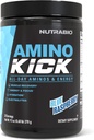 NutraBio Amino Kick – BCAA Polvere con caffeina naturale – Aminoacidi Supplemento per energia, idratazione e recupero – BCAA, elettroliti e aminoacidi – Blue Raspberry, 30 Serve