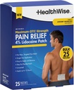 HealthWise 4% lidocaina dolore sollievo Patch | Massima resistenza OTC | 25-Count | 3.93” x 5.51” | Soothes Minor Aches and Pains | Odor Free | Anestetico Topico | Facile da applicare adesivo flessibile