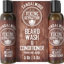 Viking Revolution Beard Wash & Beard Condizionatore Set w/Argan & Jojoba Oli - Softens & Strengthens - Natural Beard Shampoo w/Beard Oil Sandalwood (5oz)