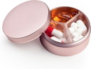 Piccolo contenitore di pillole 3 scomparti, scatola di metallo rotondo portatile, organizzatore impermeabile del padiglione di viaggio, contenitore di vitamina EDC della medicina del Purse tascabile (oro rosa)