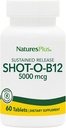 Natures Plus Shot-O-B12 (metilcobalamin), Rilascio prolungato - 5000 mcg, 60 compresse vegetariane - Alta potenza, Veloce B12 Supplemento - Memory & Energy Booster - Gluten-Free - 60 Serve