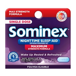 Sominex Nighttime Sleep-Aid Tablets, Formula di massima resistenza, Dose singola, assortito, 16 conte