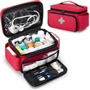 CURMIO Borsa di stoccaggio di piccola medicina Vuoto, Scatola di pronto soccorso per la famiglia, Organizzatore di bottiglie di pillole per forniture mediche di emergenza, Rosso (solo per la batteria, Pending brevetto)