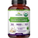 Zazzee USDA Organic Odorless Aglio 20:1 Estratto, 5000 mg di resistenza, 100 Vegan Capsule, 3+ Mese di fornitura, Standardizzato, Concentrato 20X estratto, 100% Vegetariano, All-Naturale, Non-OGM, Made in the USA