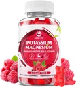 Gummie di Magnesio di potassio, Gummie di potassio per bambini adulti, Glicinato di Magnesio ad alto assorbimento per Crampe di gambe e salute immunitaria, Senza zucchero, Sapori di lampone, 60 Conte