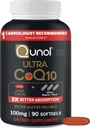 Qunol Ultra CoQ10 100mg Softgels- 3x Assorbimento migliore, Antiossidante per la salute del cuore e la produzione di energia, Coenzyme Q10 Vitamine e integratori, 3 mesi di alimentazione, 90 conte