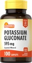 Sundance Potassium Gluconate 595mg | 100 Count | Integratore minerale essenziale | Vegetariano, Non OGM e Formula senza glutine