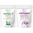 Micro Ingredienti Multi Collagen Protein Powder 16oz & Vegan Omega 3 Algae Olio Supplemento Bundle 2 Pack | Peptidi di collagene di erba-Fed | Omega-3 spettro completo alternativa all'olio di pesce