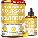 Graviola Soursop Leaf Extract Liquid - Soursop Bitters Liquid, Support Immune, Relax, Liver and Sleep, Sugar & Alcohol-Free, Formula altamente assorbibile, Sapore ananas, 2 Fl Oz