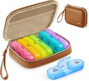 AUVON organizzatore settimanale di pillole 3 volte al giorno, grande scatola di pillole 7 giorno con una borsa in pelle di PU, Protabel Travel Pill Case Medication Reminder, Daily Pill Box 3 volte al giorno per vitamine, oli di pesce, integratori