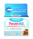 Feverall Infant Acetaminophen Suppositories 6 Suppositori rettali 80mg Ogni Riduttore di dolore/Fever. Paraben Free, No Colori artificiali o altri conservanti. Età 6-36 Mesi