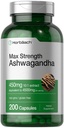 Horbäach Ashwagandha Supplemento | Max Strength | 200 capsule | per donne e uomini | Non OGM, Gluten Free
