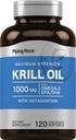 Piping Rock Krill olio Omega 3 Softgel Capsule | 1000mg | 120 Count | EPA DHA Supplemento con Astaxanthin | Forza massima | Non OGM, Gluten Free