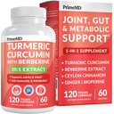 5-in-1 Integratore di curcumina erboristica organica (4210mg) con Berberina, Ceylon Cinnamon Bioperine e Integratori di zenzero per Giunzione, Cuore, Gut, & Supporto metabolico (120 ct)