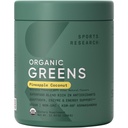 Sport Research® Organic Greens Superfood Powder w/Spirulina, Chlorella, Adaptogens, Enzimi, Probiotici & 8 VIT B per Gut & Mood Support* - Vegan, Sugar-Free & Low-Cal Ananas Coconut 30 Servings