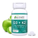 EZ Melts Dissolvable Vegan Vitamin D3 + K2 5000 IU - Bone & Heart Health Support - Supporto Funzione Immune - Nessun Gusto Artificiale - Non OGM - Mela Verde - 90 Compresse dissolvibili (90 Serve)