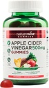 Gummie dell'aceto del sidro di mele naturale - 1000mg ACV per 2 + vitamina B12 - Vegan a base di pectina, senza glutine, non OGM - 60 conteggio[30-giorno di alimentazione per 1000mg o 2-mese di alimentazione per 500mg]