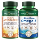 Prodotti di purezza KIT - Dr. Cannell's Advanced D + Omega-3 Ultra-Pure Fish Oil da Advanced D è imballato con vitamina D, vitamina K2, zinco, citrato di magnesio, boro e taurina