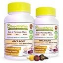 Peruviano Maca Root Capsule con Pepe Nero 150 ct. Premium Giallo Maca Rosso Maca & Nero Rosso Maca Potente 10:1 Tutti Tipo Maca Estrarre Tutto Naturale Non OGM Vegan Polvere di riso NO Stearate NO Silicio