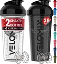 VELOMIX -2 Pack- 28 oz Protein Shaker Bottiglie per Miscele Proteine - 2x Wire Whisk | Leak Proof Shaker Cups per Protein Shakes | Protein Shaker Bottle Pack (nero/trasparente)