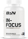 BARE PERFORMANCE NUTRITION BPN in-Focus Brain Supplemento per la memoria & Focus Caffeine Pills, 1g di L Tyrosine per Serving + Alpha GPC, 40 Serve, Gluten Free + Vegan