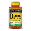 MASON NATURAL Vitamina D3 10 mcg (400 IU) - Supporta la salute generale, rinforza le ossa e i muscoli, 100 Softgels