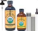 Olio di semi nero biologico NATURAL e olio di ricino biologico - 2 Bundle olio - certificato USDA - pressato a freddo, vergine, non raffinato, vegano, non OGM, nessuna conservazione