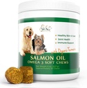 Omega 3 Cuscinetti per la pelle e il cappotto per cani, supplemento di olio di Salmone del cane per il sollievo del dolore comune, supporto immunitario, supplementi di pelle e cappotto per cani, Trattamenti per cani masticabili per la pelle di prurito, 55 Chews, 8 Oz