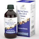 Syrup per bambini e adulti - Miscela perfetta del seme nero biologico, curcuma, panno, cannella e aglio - Booster immunitario del bambino senza siero di sambuco organico