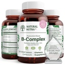 Natural Nutra Vitamina B Complex con Niacin, Folate, Thiamin, Biotina, Supporta la salute del sistema nervoso, promuove il metabolismo, la pelle, gli occhi e la salute dei capelli, il supplemento di cibo intero, 120 capsule vegetariane