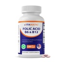 Acido folico Vitamatico, Vitamina B12 & B6 – 180 compresse dissolvere veloci Salute del cuore, produzione di energia e supporto delle cellule di sangue rosse