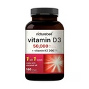 NatureBell Vitamina D3 50,000 IU + K2 200 mcg, 180 Softgels | Formula una tantum con olio di cocco | Max Strength Bone, cuore e supporto immunitario | MK-7 Form | Non OGM