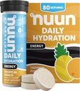Compresse di elettrolita di energia Nuun con Ginseng, Caffeina da Estratto di tè verde, Vitamina B12, B6, B5, Magnesio & 4 altri elettroliti, Gluten Free & Vegan, Punch tropicale, 8 Pack (80 Servings Total)
