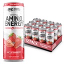 Optimum Nutrition Amino Energy Sparkling Hydration Drink, Electrolytes, Caffeina, Aminoacidi, BCAAs, Sugar Free, Juicy Strawberry, 12 Fl Oz, 12 Pack (Packaging May Vary)