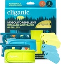 Confezione Ripellente Cliganic Mosquito (4 fascette + 8 pellet di ricarica) - Regolabile, Naturale DEET-Free, Olio essenziale infuso