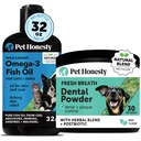 Olio di pesce Omega-3 per cani + polvere dentale per la pulizia dei denti e la rimozione della placca, promuove la pelle sana, cappotto e supporto immunitario